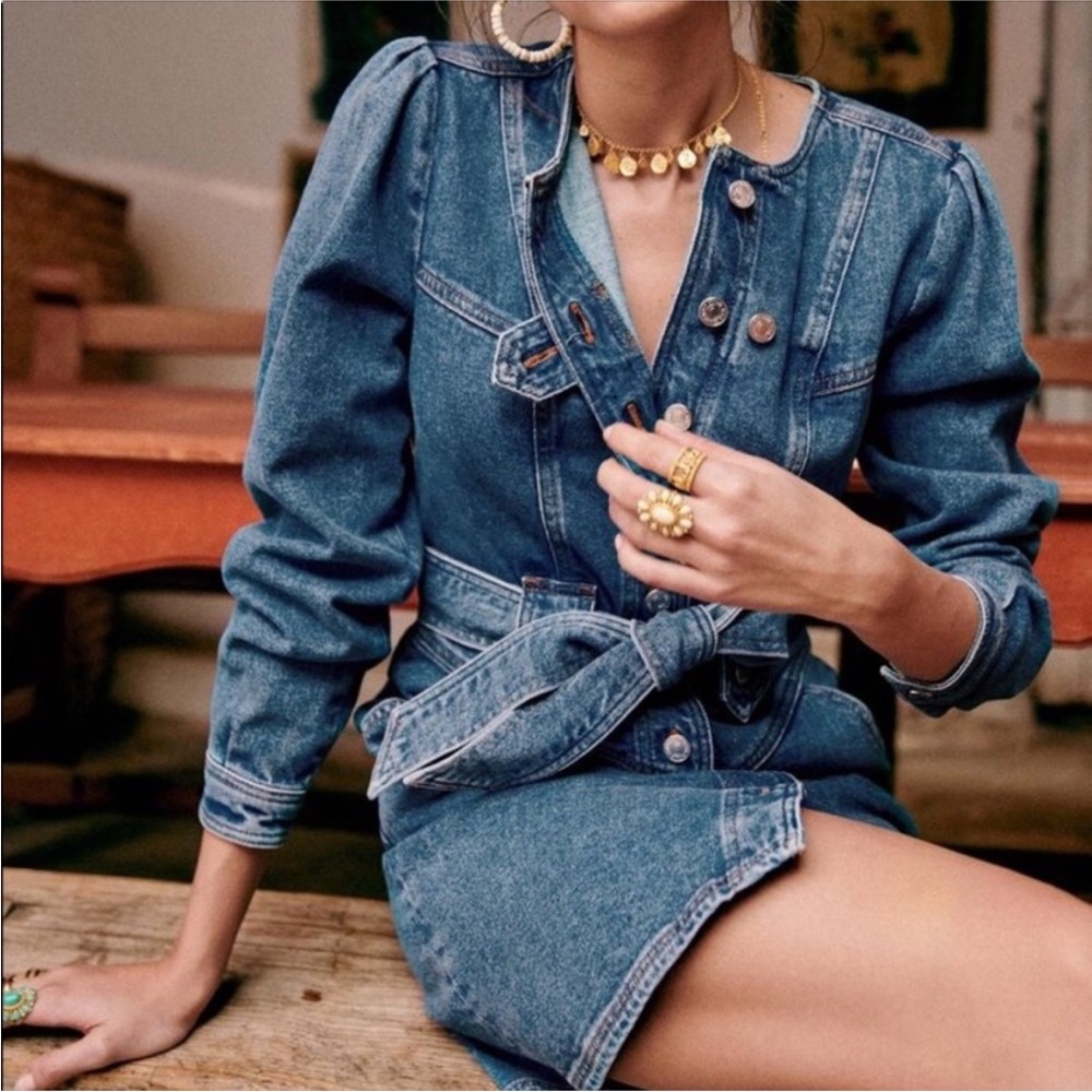 SEZANE sz 34 US 2 Cherine Denim Jean Mini Dress Belt